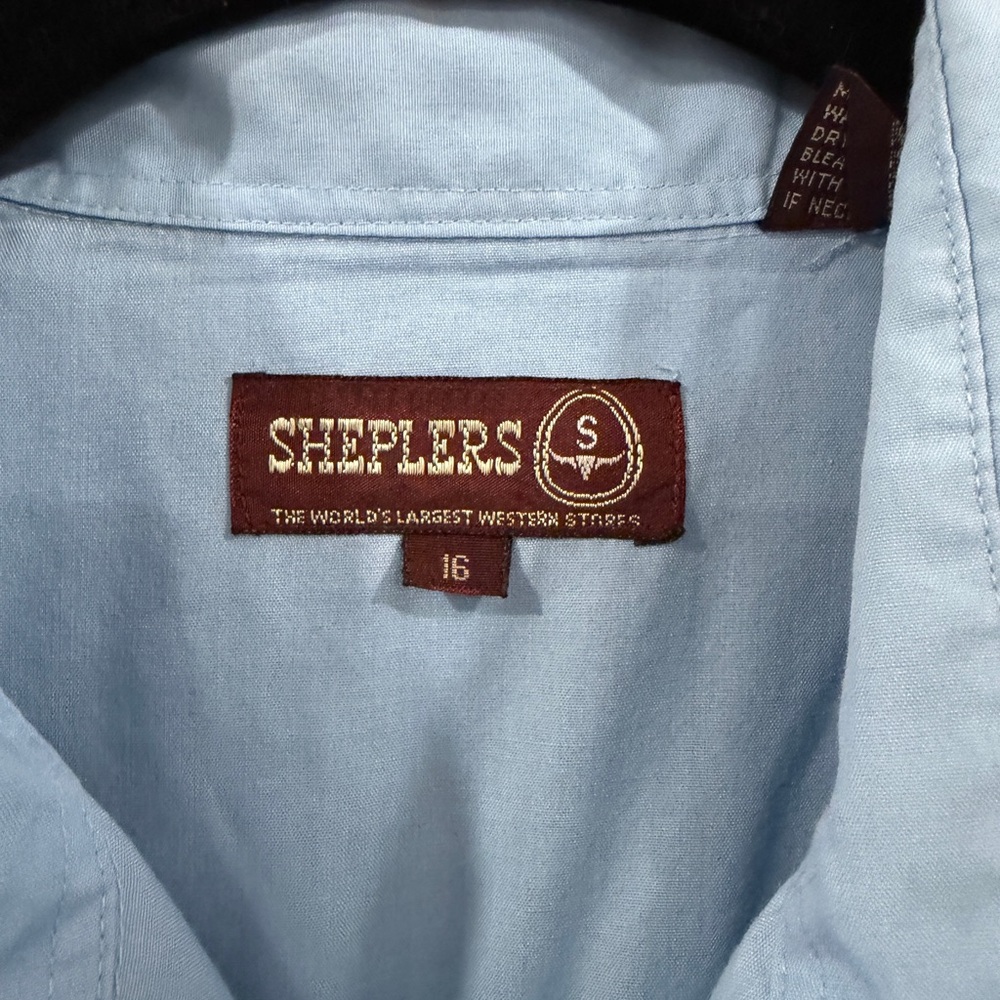 Sheplers Light Blue Short-Sleeve Western Shirt Sz 16 - Picture 3 of 5